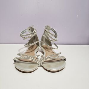 Dream Pairs Rhinestone Ankle Strap Silver Flat Women's Dress Shoe Sandals Sz 8